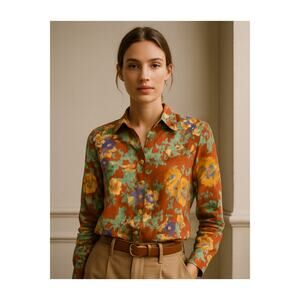 Sézane Pierro Shirt – Antique Flowers – Size 36 (S) Cotton Floral Elevated Basic